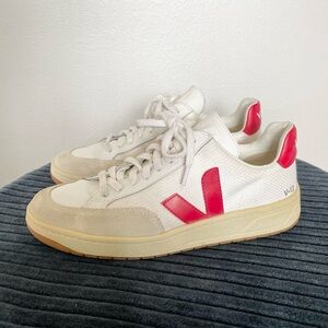 Veja White and Red Athletic Shoes